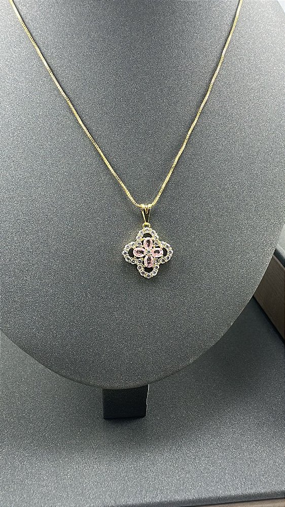 CORRENTE COM PINJETE ROSA FLOR