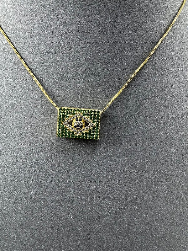 CORRENTE COM PINGENTE BANDEIRA BRASIL ZIRCÔNIA