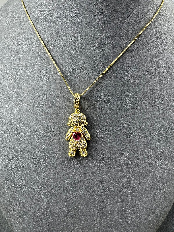 CORRENTE COM PINGENTE FILHA CRAVEJADO DETALHADO