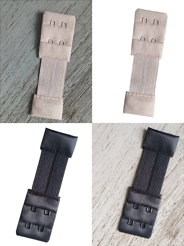 Kit com 4 extensores de Sutiã, Preto e Bege Elástico, aumenta largura do Soutien.