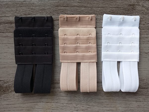 Kit 3 Extensores Elásticos de Soutien 23 X 5,5 CM 3 Ganchos Bege /Preto /Branco Duplo Grande