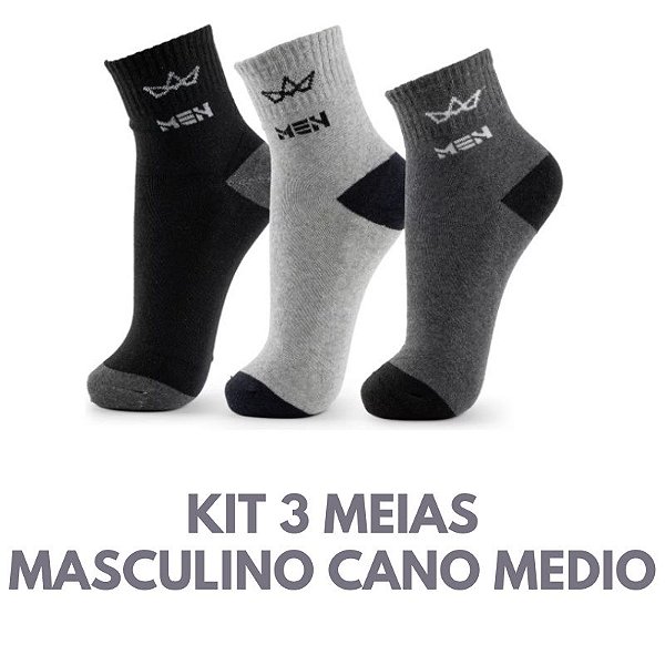 Kit de 3 Meias Masculina cano Medio