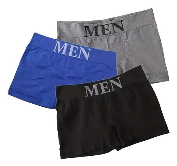 Cueca Boxer Masculina Kit com 3 Cuecas Lisas Variadas