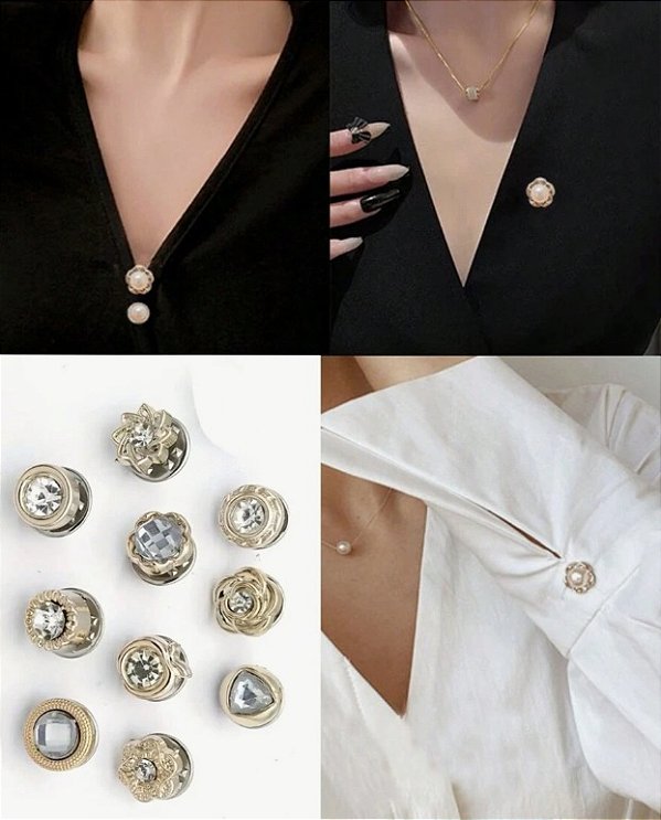 Kit Broche Tapa Decote Broche Botão para Fechar e Disfarçar decote - Kit com 8 Unidades