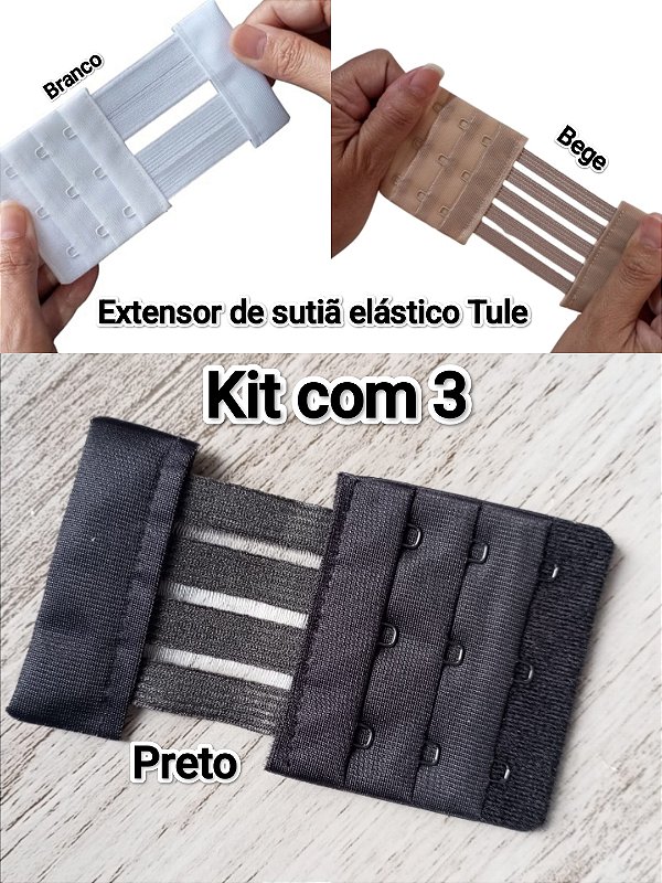 kit com 3 extensores de Soutien elásticos com 3 ganchos 3 Regulagens Médio