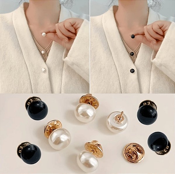 Broche Pérola Tapa Decote - Kit com 4 -  Botão para fechar e disfarçar decote