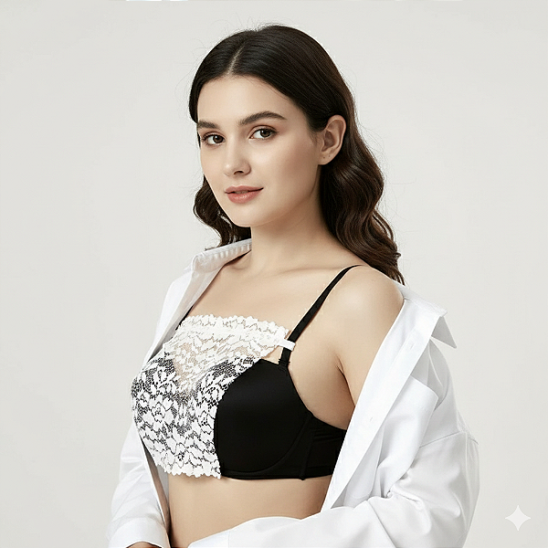 Kit Tapa Decote em Renda com Botões de Pressão Disfarça Decotes Kit com 3 Peças Preto Branco Bege