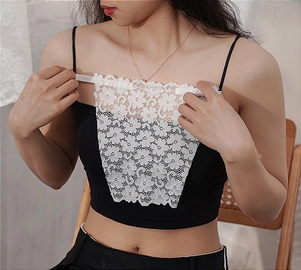 Kit Tapa Decote em Renda com Botões de Pressão Disfarça Decotes Kit com 3 Peças Preto Branco Bege
