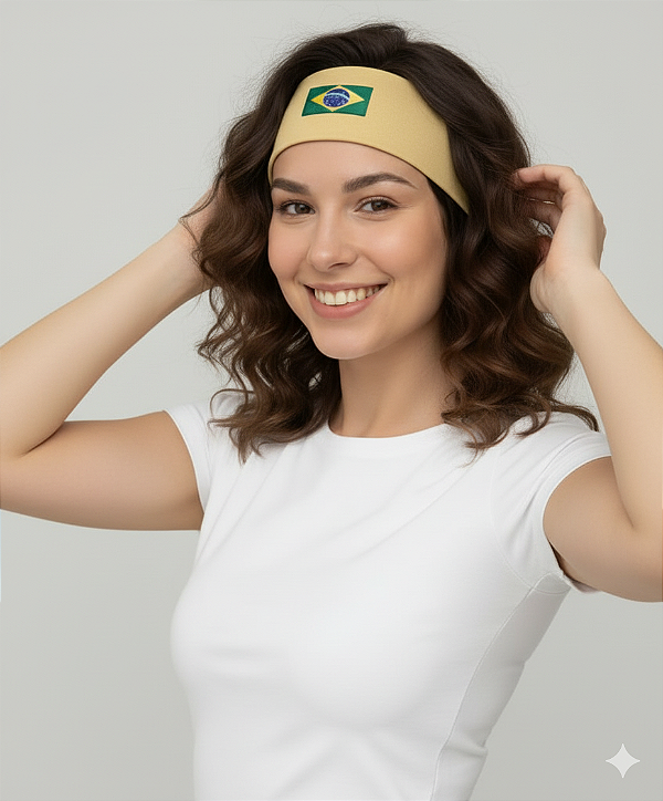 Faixa de Cabelo Esporte e Fitness Academia Feminimo e Masculino Larga Tiara Bandeira Brasil