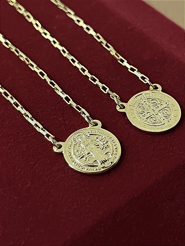 ESCAPULÁRIO SÃO BENTO P( 60/70cm) - BANHADO A OURO 18K.
