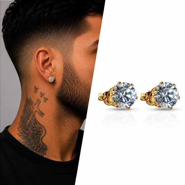 Brinco Ponto de Luz Solitário com Zircônia Redonda – Banhado a Ouro 18K