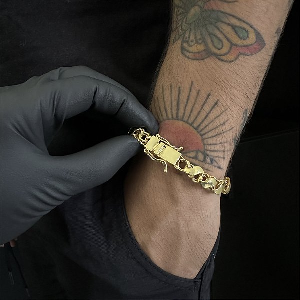 PULSEIRA FRISO S (8mm - 26G- 21cm) - FECHO COM MARCAÇÃO 750 -  BANHADO A OURO 18K