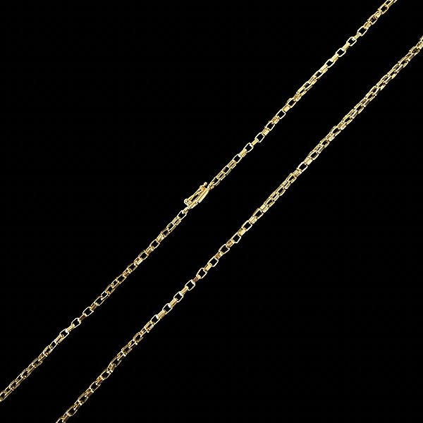 CORRENTE TIJOLINHO FECHO CANHÃO (2MM- 70CM) - BANHO DE OURO 18K