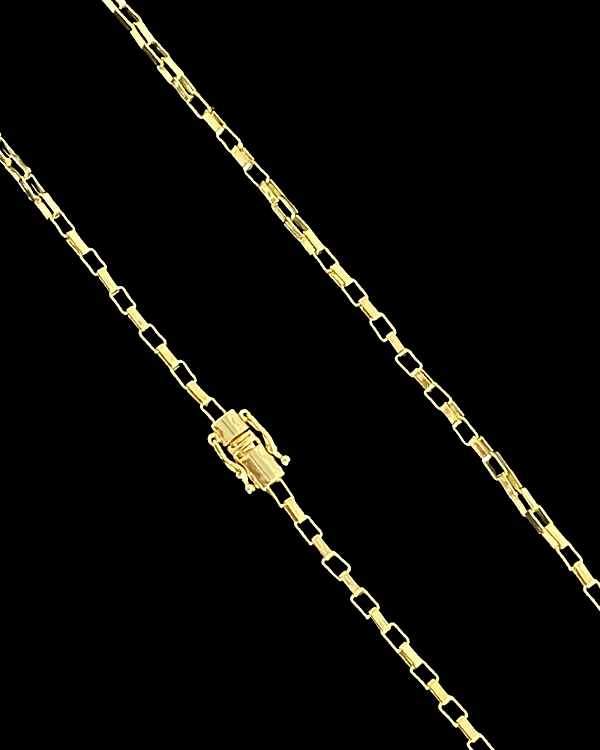 CORRENTE TIJOLINHO (3MM - 12G- 70CM)- FECHO COM MARCAÇÃO 750 - BANHO DE OURO 18k