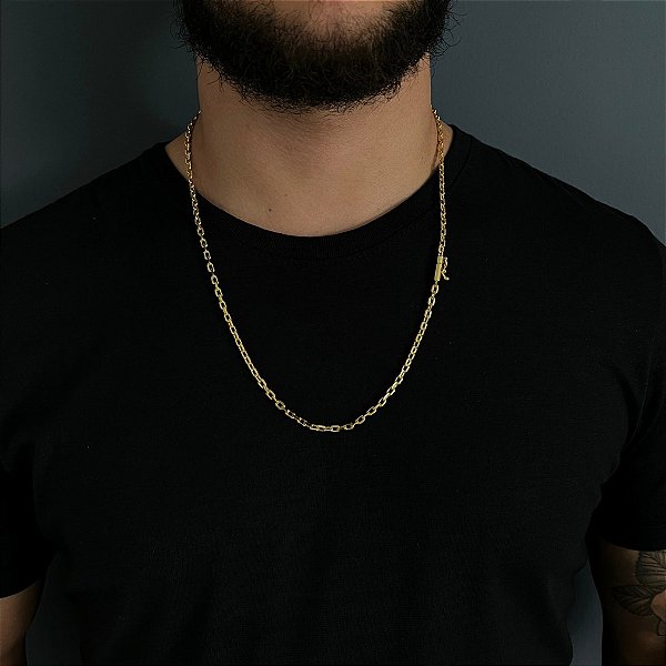 CORRENTE CADEADO (3mm - 16G) - 60cm- BANHADO A OURO 18k