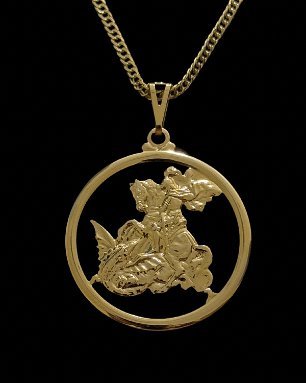 PINGENTE SÃO JORGE VAZADO  ( 3,5g- 3x3cm )(G)  - BANHO DE OURO 18k.
