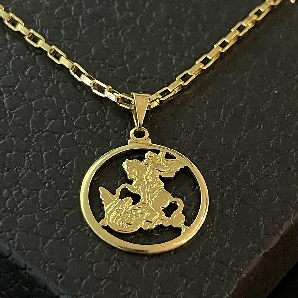 Pingente São Jorge na Roda Vazado – Banhado a Ouro 18K