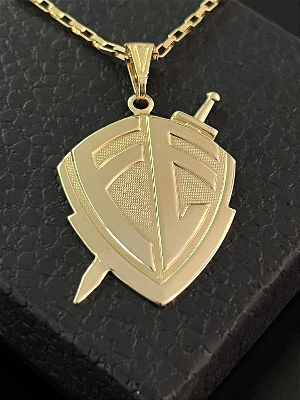PINGENTE ESCUDO DA FÉ  G( 5G- 3x4cm) - BANHO DE OURO 18k