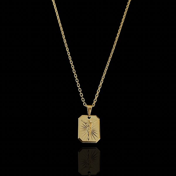PINGENTE PLACA CRUCIFIXO  P (2g- 2x2cm) - BANHO DE OURO 18k