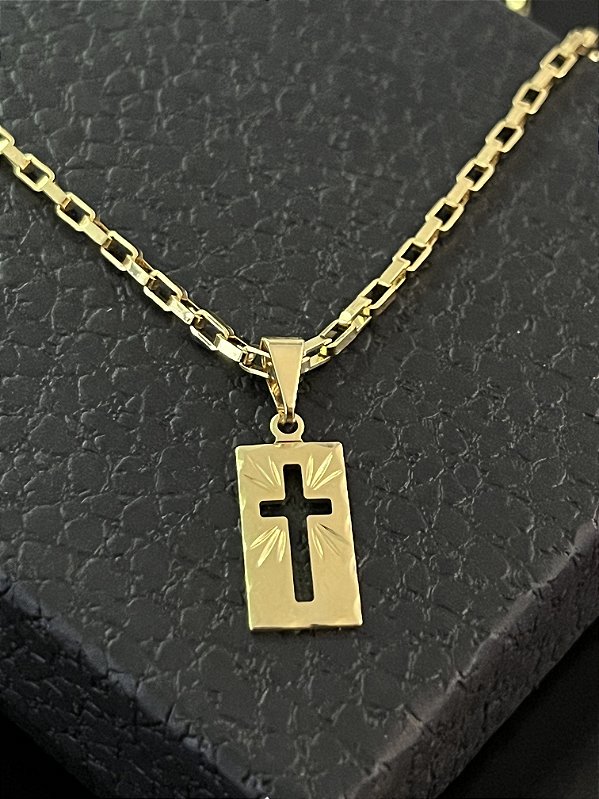 PINGENTE PLACA CRUCIFIXO VAZADO   P( 1g- 2x2cm) - BANHO DE OURO 18k