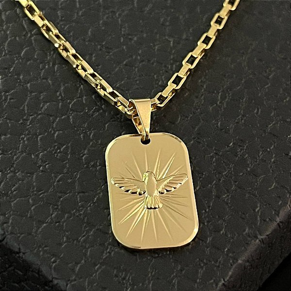Pingente Placa Divino Espírito Santo – Banhado a Ouro 18K