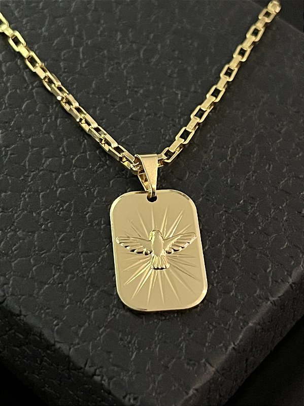 PINGENTE PLACA ESPÍRITO SANTO P( 2g- 2x2cm) - BANHO DE OURO 18k