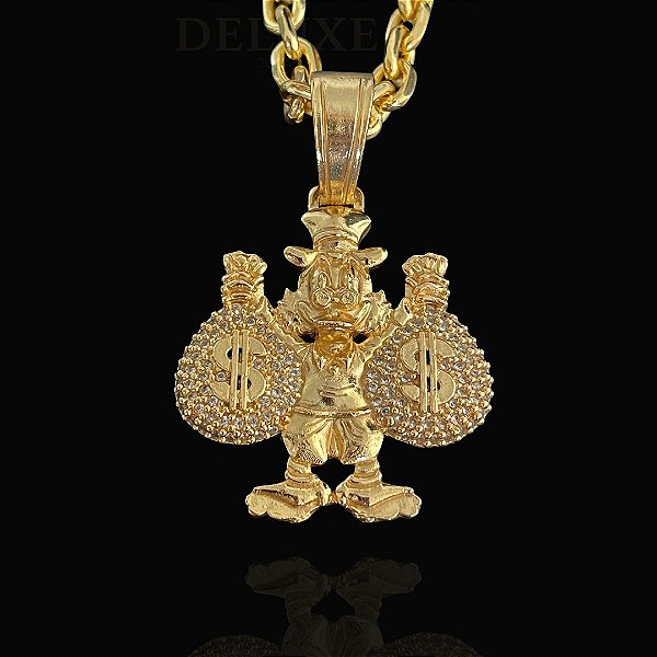 PINGENTE TIO PATINHAS  CRAVEJADO  12g( 4x4cm) (GG)  - BANHO DE OURO 18k.