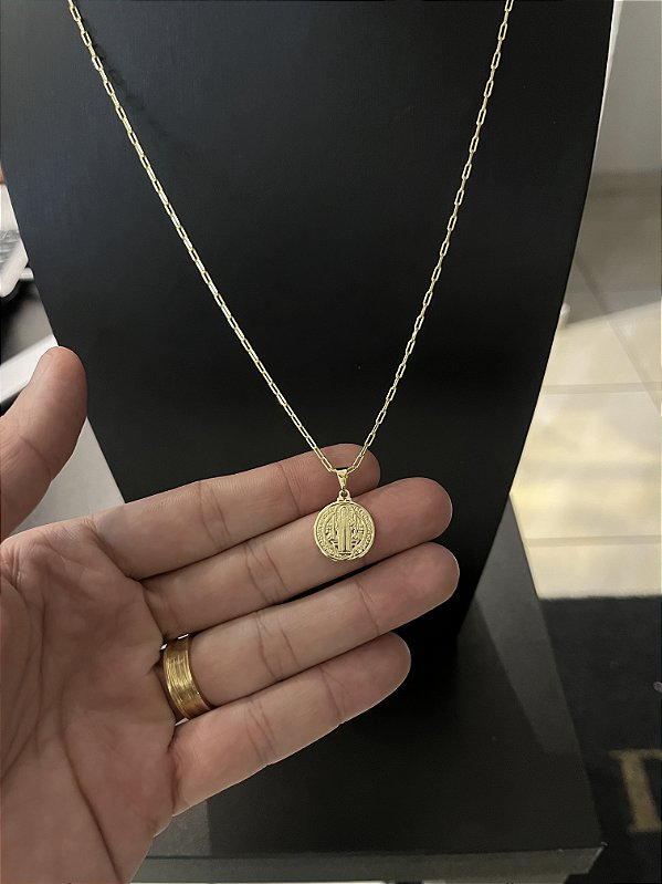 CORRENTE CARTIE (1.5mm) + PINGENTE SÃO BENTO - BANHADO A OURO 18K