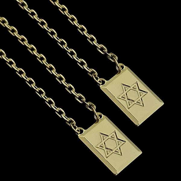 ESCAPULÁRIO ESTRELA DE DAVI, CORRENTE CADEADO (1.5mm- 4g - 60CM) - BANHADO A OURO 18K.