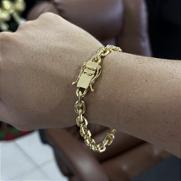 PULSEIRA CADEADO( 8MM - 12G - 20CM) - FECHO COM MARCAÇÃO 750 - BANHADO A OURO 18K