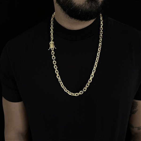 Corrente Cadeado 8mm 70cm – Banhada a Ouro 18K
