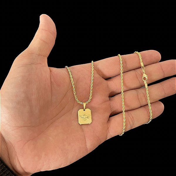 CORRENTE BAIANA (2MM- 70CM) + PINGENTE ESPÍRITO SANTO - BANHADO A OURO 18K