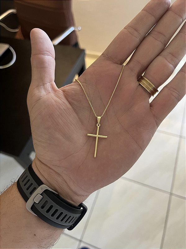 CORRENTE VENEZIANA (1.5mm- 70cm) + PINGENTE CRUZ LISA  - BANHO DE OURO 18k
