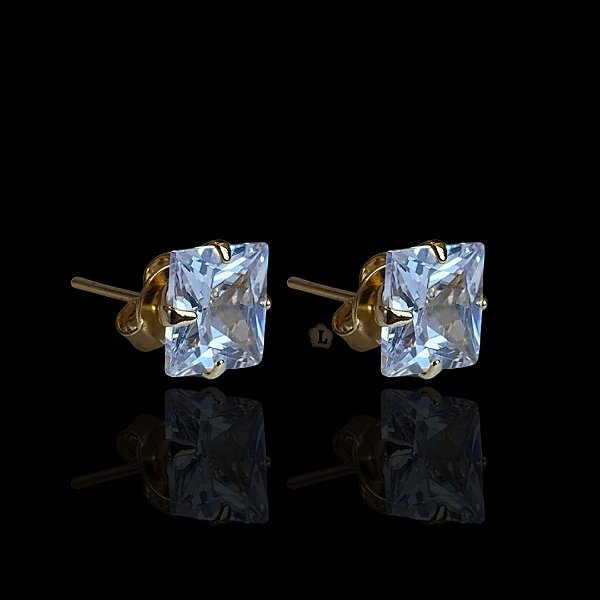 PAR DE BRINCOS  QUADRADO PEDRA DE ZIRCÔNIA 7mm - BANHADO A OURO 18K