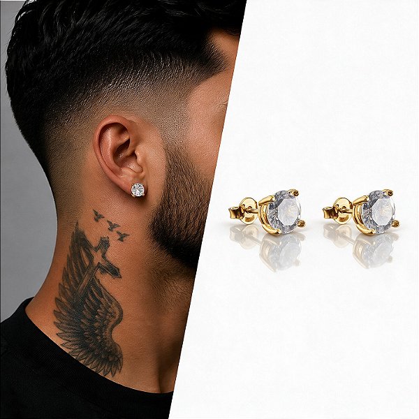 Brinco Ponto de Luz Solitário com Zircônia Redonda – Banhado a Ouro 18K