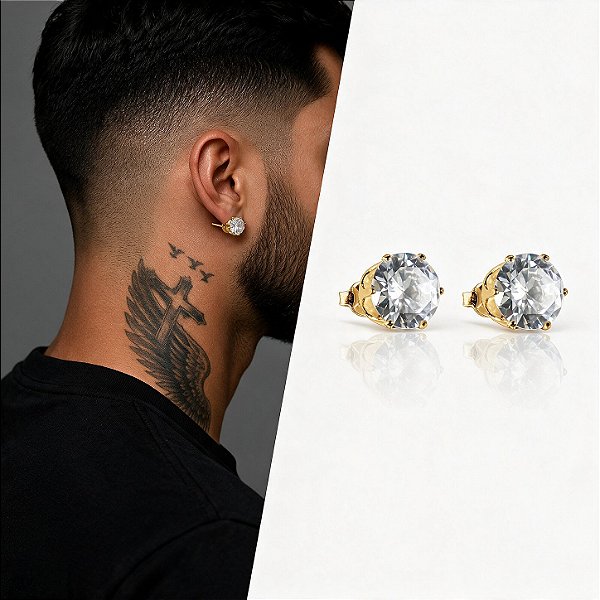 Brinco Ponto de Luz Solitário com Zircônia Redonda Grande – Banhado a Ouro 18K