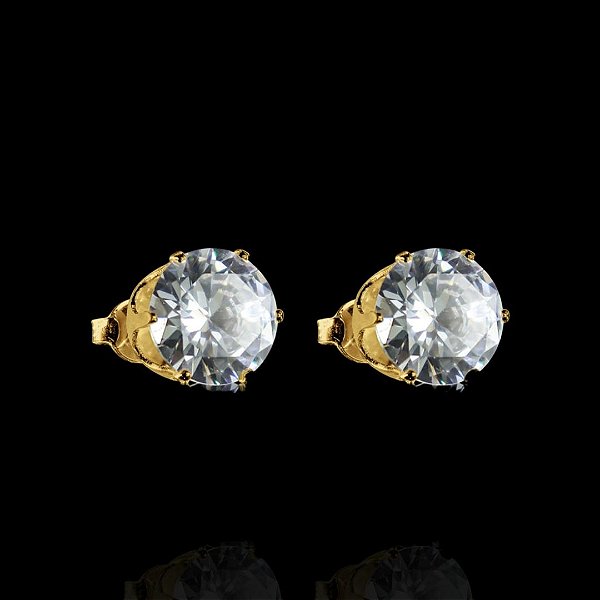 PAR DE BRINCOS  REDONDO  PEDRA DE ZIRCÔNIA 10MM - BANHADO A OURO 18K