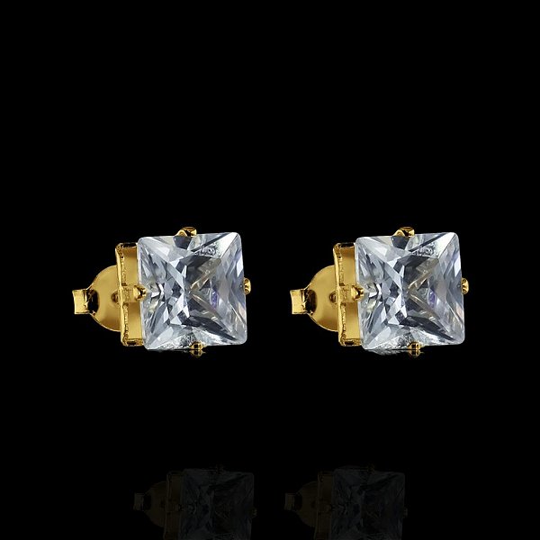 PAR DE BRINCOS  QUADRADO  PEDRA DE ZIRCÔNIA 10MM - BANHADO A OURO 18K
