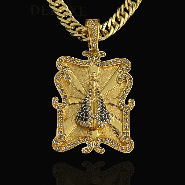 PINGENTE NOSSA SENHORA DETALHADO  CRAVEJADO( 12g- 3x3cm)(G) - BANHO DE OURO 18k