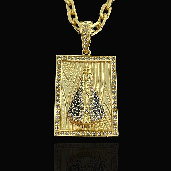 PINGENTE NOSSA SENHORA PLACA CRAVEJADO EM ZIRCÔNIA PREMIUM( 12g- 3x3cm)(G)
