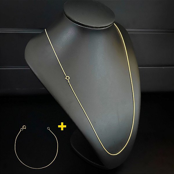 Corrente 2mm 70cm + Pulseira 21cm – Banho Ouro 18k