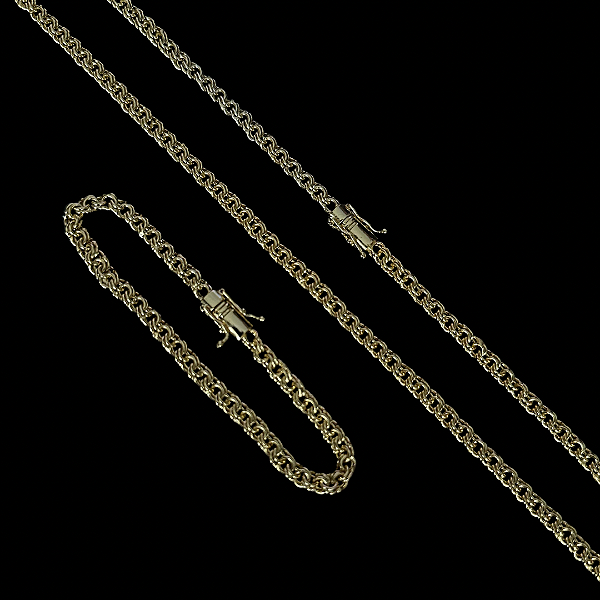 Corrente Friso 5mm + Pulseira 21cm – Banho Ouro 18k