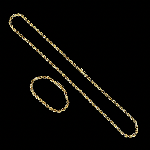 CORRENTE + PULSEIRA BAIANA  FECHO CANHÃO   (6MM-70CM) - BANHADO A OURO 18K