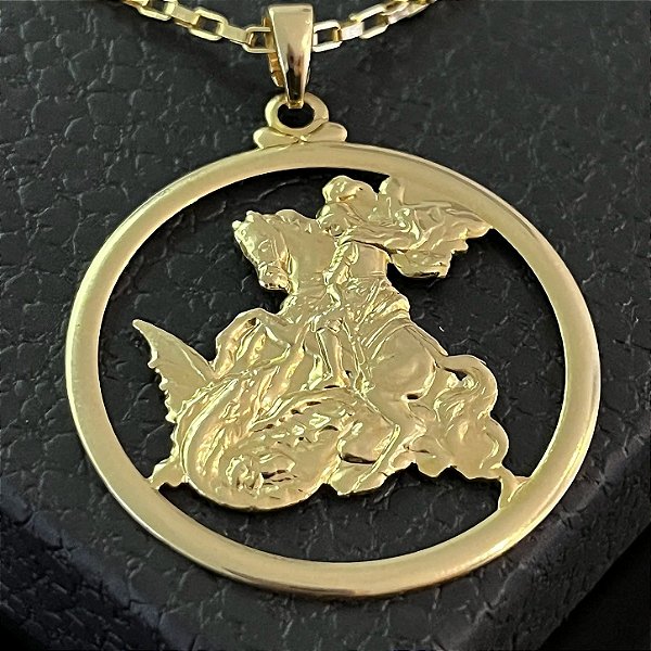 Pingente São Jorge na Roda Vazado – Banhado a Ouro 18K
