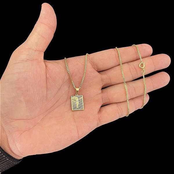 CORRENTE VENEZIANA (2.0 mm- 70cm) + PINGENTE PLAQUINHA 3D - BANHADO A OURO 18K.