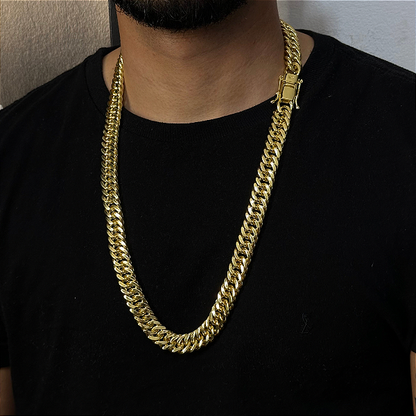Corrente Lacraia 13mm 70cm – Banhada a Ouro 18K
