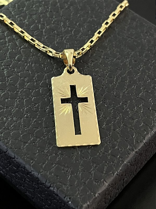 PINGENTE  PLACA  CRUZ VAZADA( 3g- 3x3,5cm)- BANHO DE OURO 18k