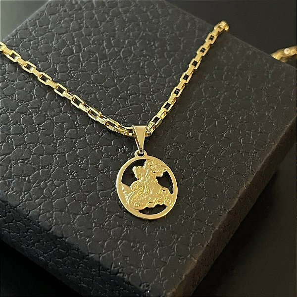 Pingente São Jorge na Roda Vazado Pequeno – Banhado a Ouro 18K