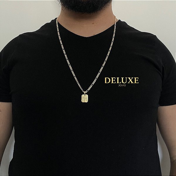 CORRENTE 3x1( 2mm -70/60cm) + PLAQUINHA COM CRUZ PP - BANHADO A OURO 18k