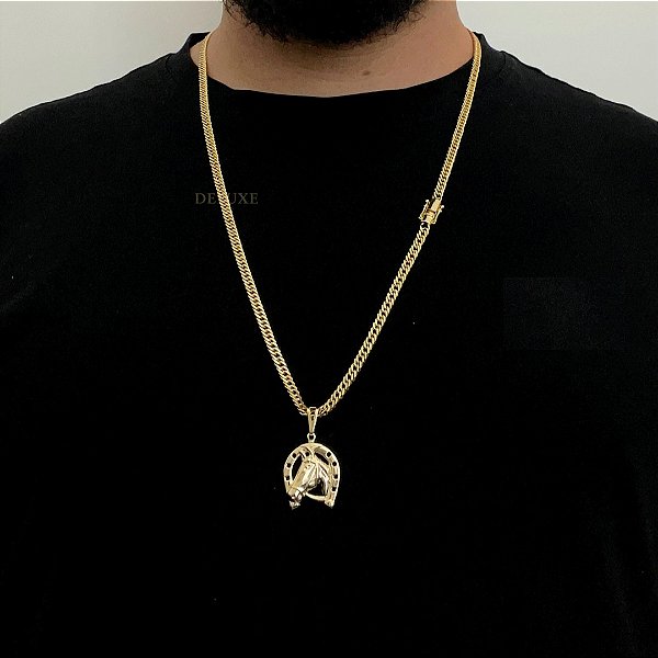 Corrente Lacraia 4mm 70cm + Pingente Pingente – Banho Ouro 18k